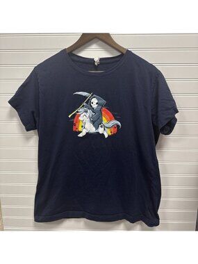 TEE Turtle T-Shirt Death Grim Reaper Pony Cute Doodle T Shirt Navy Womens XL